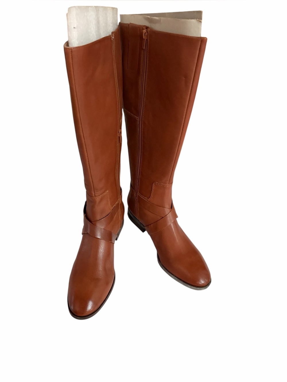 Nine West size 11 cognac leather knee high boots with full zip NWOT